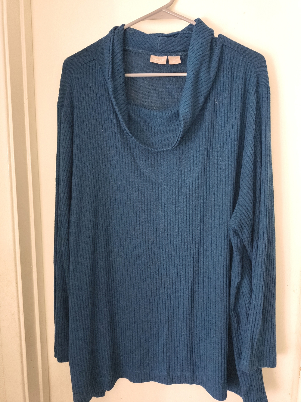 Chico's Teal Ribbed Cowl Neck Sweater